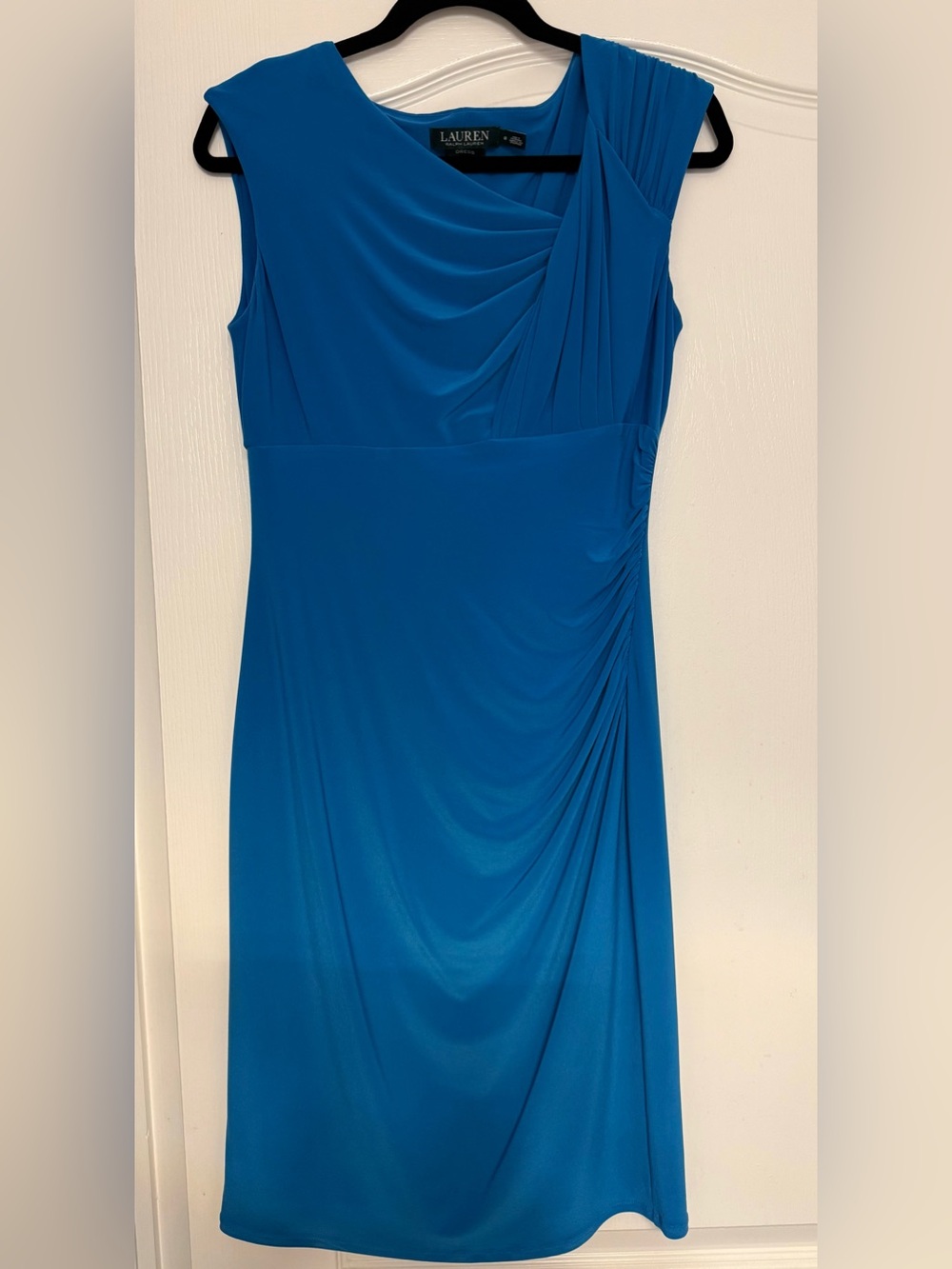 Lauren Ralph Lauren Bright Teal Blue Ruched Midi Dress